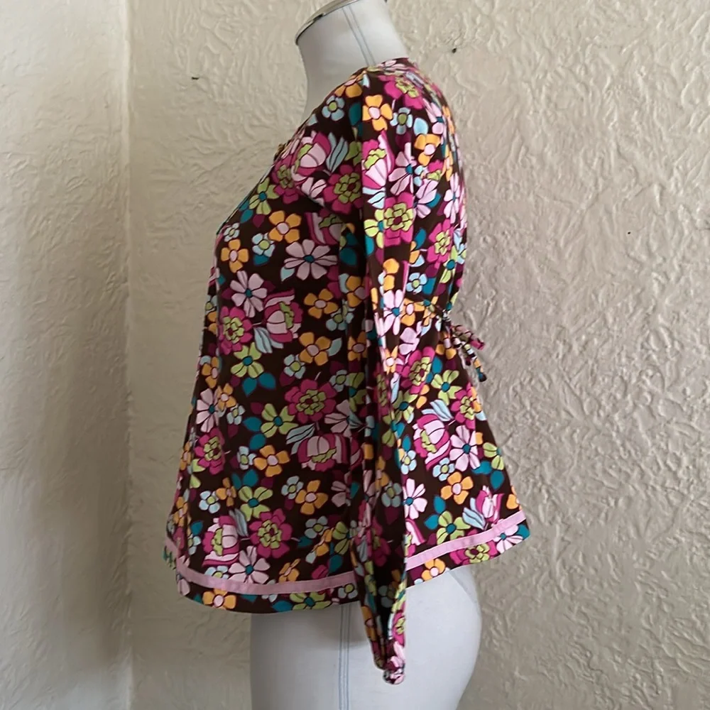 Hanna Andersson Floral Long Sleeve Trapeze Top Shirt Brown Pink Orange Blue 10